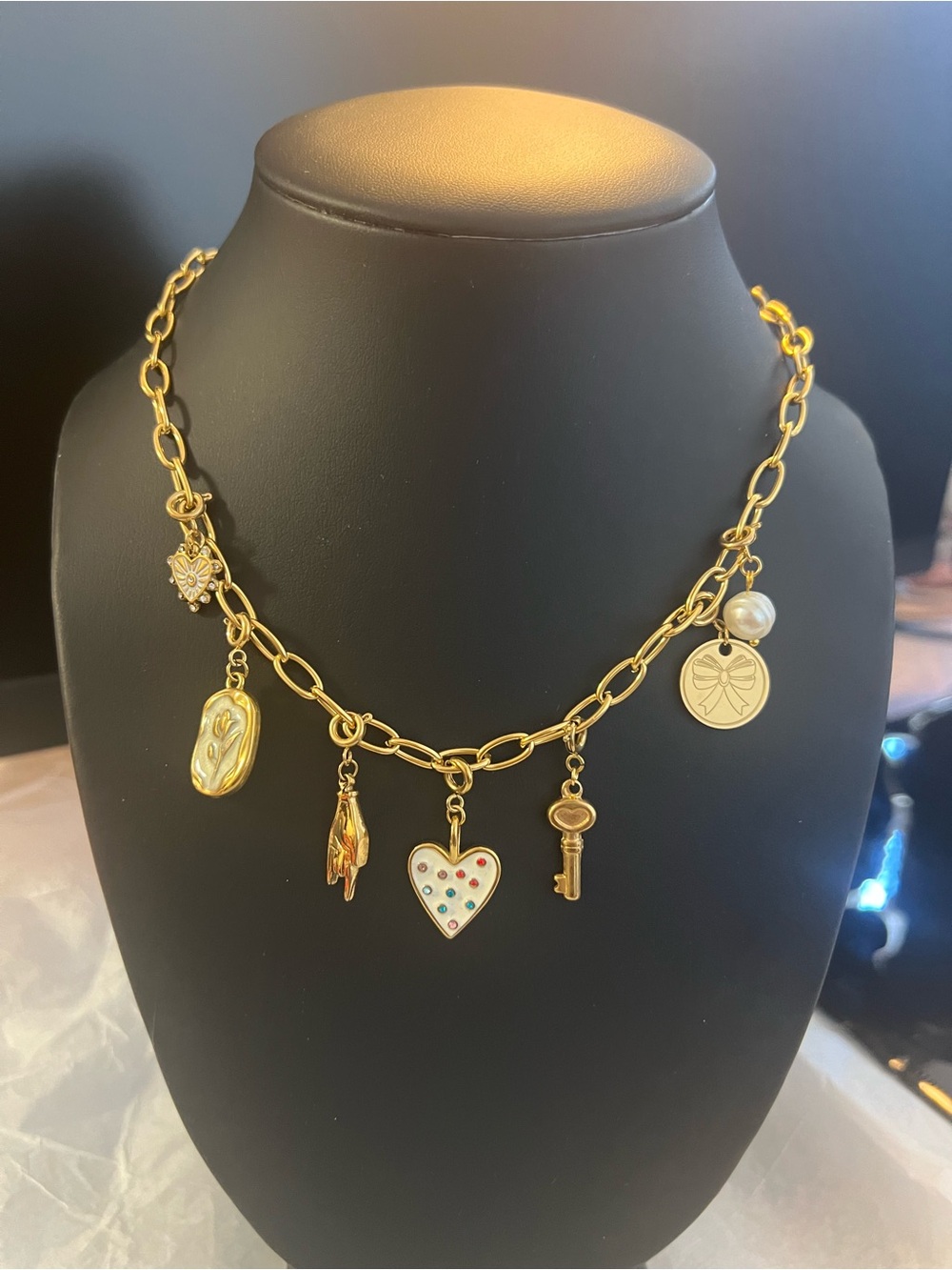 Gold-Tone Multi-Charm Heart & Key Necklace NWT